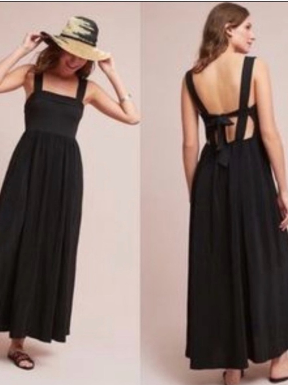 Anthropologie Maeve Black Audre Tie Back Maxi Dress SZ XS EUC